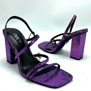 NEW Zara purple glitter block heels size 8